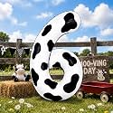 Cow Print Number Balloons 6, 40inch Large Farm Digital 6 Foil Helium Balloon for Girls Boy, Self Inflating Number Balloons 0-9 for Men Women 26th Birthday Party Anniversary Grad Decoration