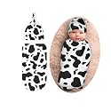 Cow Print Baby Stuff Swaddle Blankets Beanie Hat Sets, Soft and Stretchy Newborn Blanket Swaddle Sack for Baby Shower Infant Boy and Girl