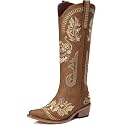 Cowboy Boots for Women - Western Knee High Cowgirl Boots with Sparkly Rhinestone, Retro Embroidered Tall Boot Pointed Toe Side Zipper for Country Concert Outfit Wedding Party