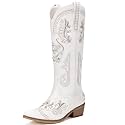 Cowboy Boots for Women - Western Knee High Cowgirl Boots with Sparkly Rhinestone, Retro Embroidered Tall Boot Pointed Toe Side Zipper for Country Concert Outfit Wedding Party