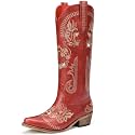 Cowboy Boots for Women - Western Knee High Cowgirl Boots with Sparkly Rhinestone, Retro Embroidered Tall Boot Pointed Toe Side Zipper for Country Concert Outfit Wedding Party
