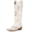 Cowboy Boots for Women - Western Knee High Cowgirl Boots with Sparkly Rhinestone, Retro Embroidered Tall Boot Pointed Toe Side Zipper for Country Concert Outfit Wedding Party