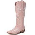 Cowboy Boots for Women - Western Knee High Cowgirl Boots with Sparkly Rhinestone, Retro Embroidered Tall Boot Pointed Toe Side Zipper for Country Concert Outfit Wedding Party
