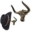 Cowboy Hat Holder for Wall, 2-Pack Cast Iron Bull Head Hat Hooks, Longhorn