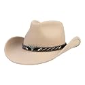 Cowboy Hat Water-Resistant Felt Hats 100% Wool Wide Brim Western Panama Rancher Hat for Women Men