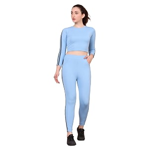 cozimi soild full sleeve striped  round neck tracksuit for women and girls