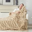 Cozy Bliss Fluffy Faux Fur Throw Blanket for Couch,Warm Cozy Soft Beige Throw Blankets for Sofa Bed Living Room,50x60 Inches