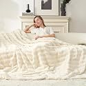 Cozy Bliss Fluffy Faux Fur Throw Blanket for Couch,Warm Cozy Soft Cream White Throw Blankets for Sofa Bed Living Room,50x60 Inches