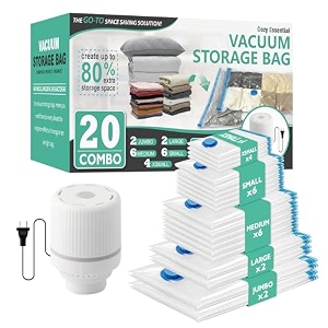 cozy essential 20 pack vacuum storage bags with electric pump vacuum seal space saver bags for clothing pillows blanket bedding comforters