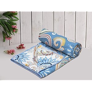 cozy furnish super soft brushed microfiber cotton 3 layer breathable single dohar lightweight warm bed dohar 57x87inches 144x220cm flannel dohar throws for bed tc - 144 blue white
