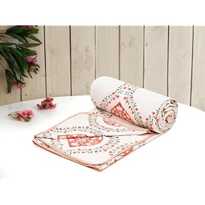 cozy furnish 100 cotton 3 layer reversible single bed dohar  jaipuri print soft lightweight ac blanket  summer amp winter comforter quilt  flannel inner layer  57x87 inches pack of 1