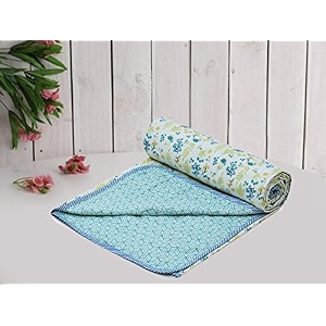 cozy furnish super soft cotton 3 layer breathable single dohar lightweight bed dohar with lahariya fabric edgingpiping 57x87inches 144x220cm flannel dohar throws for bed aquapink
