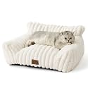 COZY KISS Cute Cat Couch, Fluffy Sofa Bed for Cats and Small Dogs, Premium Faux Rabbit Fur Cats beds for Indoor Cat, Ultra-Soft Supportive Pet Couch Furniture (Cream, S: 25.5''x17.5'')
