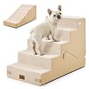 COZY KISS Dog Stairs for Small Dog, 21.7" H, 5 Step pet ramp for Bed, Beige