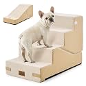 COZY KISS Dog Stairs for Small Dog, 18.9" H, 4 Step pet Step for Bed, Beige