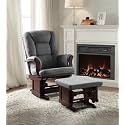 Cozy and Stylish Glider Chair with Ottoman Set, Microfiber Upholstery, Cherry Finish Frame, Gray