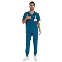 COZYFIT Men Scrubs Set - Stretch V-Neck Top &amp; Jogger Pant with 9 Pockets