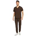 COZYFIT Men Scrubs Set - Stretch V-Neck Top &amp; Jogger Pant with 9 Pockets