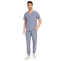 COZYFIT Men Scrubs Set - Stretch V-Neck Top &amp; Jogger Pant with 9 Pockets