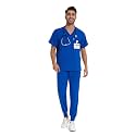 COZYFIT Men Scrubs Set - Stretch V-Neck Top &amp; Jogger Pant with 9 Pockets