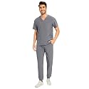 COZYFIT Men Scrubs Set - Stretch V-Neck Top &amp; Jogger Pant with 9 Pockets