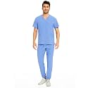 COZYFIT Men Scrubs Set - Stretch V-Neck Top &amp; Jogger Pant with 9 Pockets