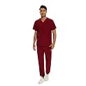 COZYFIT Men Scrubs Set - Stretch V-Neck Top &amp; Jogger Pant with 9 Pockets