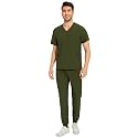 COZYFIT Men Scrubs Set - Stretch V-Neck Top &amp; Jogger Pant with 9 Pockets