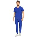 COZYFIT Men Scrubs Set - Stretch V-Neck Top &amp; Jogger Pant with 9 Pockets