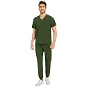 COZYFIT Men Scrubs Set - Stretch V-Neck Top &amp; Jogger Pant with 9 Pockets