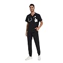 COZYFIT Men Scrubs Set - Stretch V-Neck Top &amp; Jogger Pant with 9 Pockets