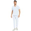 COZYFIT Men Scrubs Set - Stretch V-Neck Top &amp; Jogger Pant with 9 Pockets