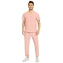 COZYFIT Men Scrubs Set - Stretch V-Neck Top &amp; Jogger Pant with 9 Pockets