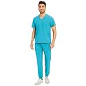 COZYFIT Men Scrubs Set - Stretch V-Neck Top &amp; Jogger Pant with 9 Pockets