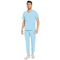 COZYFIT Men Scrubs Set - Stretch V-Neck Top &amp; Jogger Pant with 9 Pockets