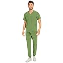 COZYFIT Men Scrubs Set - Stretch V-Neck Top &amp; Jogger Pant with 9 Pockets