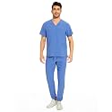 COZYFIT Men Scrubs Set - Stretch V-Neck Top &amp; Jogger Pant with 9 Pockets
