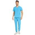 COZYFIT Men Scrubs Set - Stretch V-Neck Top &amp; Jogger Pant with 9 Pockets