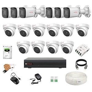 cp plus 24mp 16 ch dvr 24mp 10 dome amp 6 bullet cameras audio recording night vision  built-in mic audio  crystal ir leds  motion detection  4tb hdd  8 ch smps 2 nos  cctv cable bncdc