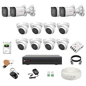 cp plus 24mp 16 ch dvr 24mp 8 dome amp 4 bullet cameras audio recording night vision  built-in mic audio  crystal ir leds  motion detection  4tb hdd  8 ch smps 2 nos  cctv cable  bncdc