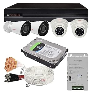 cp plus 24mp 4 camera full hd cctv wired security camera set combo kit with 4ch dvr 2 bullet cameras 2 dome camera 3 tb hdd power supply cp plus 180mtr cable audio mic and connectors