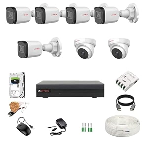 cp plus 24mp 8 channel dvr 24mp 2 dome amp 5 bullet cameras audio recording night vision  built-in mic audio  crystal ir leds  motion detection  2 tb hdd  8 ch smps  cctv cable  bncdc