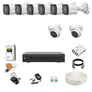 cp plus 24mp 8 channel dvr 24mp 2 dome amp 6 bullet cameras audio recording night vision  built-in mic audio  crystal ir leds  motion detection  2 tb hdd  8 ch smps  cctv cable  bncdc