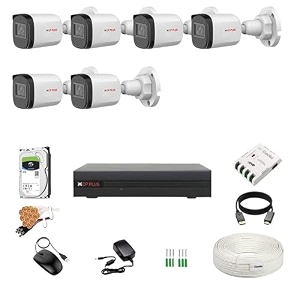 cp plus 24mp 8 channel dvr 24mp 6 bullet cameras audio recording night vision  built-in mic audio  crystal ir leds  motion detection  2 tb hdd  8 ch smps  cctv cable  bncdc