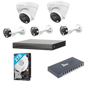 cp plus 4mp ip stqc model wired colour vision in night with audio 5 cctv camera set with 8ch nvr4 mp outdoor bullete - 3 nos4 mp indoor dome - 2 nos 2 tb hard drive82 port port poe switch