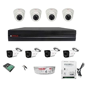 cp plus full hd 24mp cameras combo kit 8ch hd dvr 4 bullet cameras  4 dome cameras1tb hard disc wire roll supply amp all required connectors