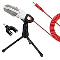 CP-Tech 3.5mm AUX Condenser Microphone for Laptop, Desktop, Mobile with Stand &amp; 2in1 Splitter, Mic for YouTube Video, Gaming, QQ, MSN, Skype, Recording, Etc. (White)