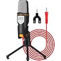 CP-Tech 3.5mm AUX Condenser Microphone for Laptop, Desktop, Mobile with Stand &amp; 2in1 Splitter, Mic for YouTube Video, Gaming, Singing Over Internet, QQ, MSN, Skype, Recording, Etc. (Black)
