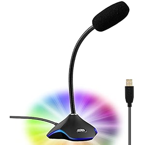 cp-tech high-performance usb condenser microphone with rgb light for youtube video singing online recording gaming podcasting conference meeting qq msn office skype chatting rgb light