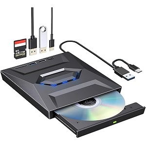 usb and type c 30 slim portable external cddvd-rw drivewriterburnerrewriterplayer with usb sdtf card reader ports for laptoppcmacbook pro black